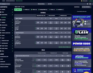 Página de apostas ao vivo no site Solverde  com partidas de futebol e ténis em andamento, incluindo odds e opções de apostas.